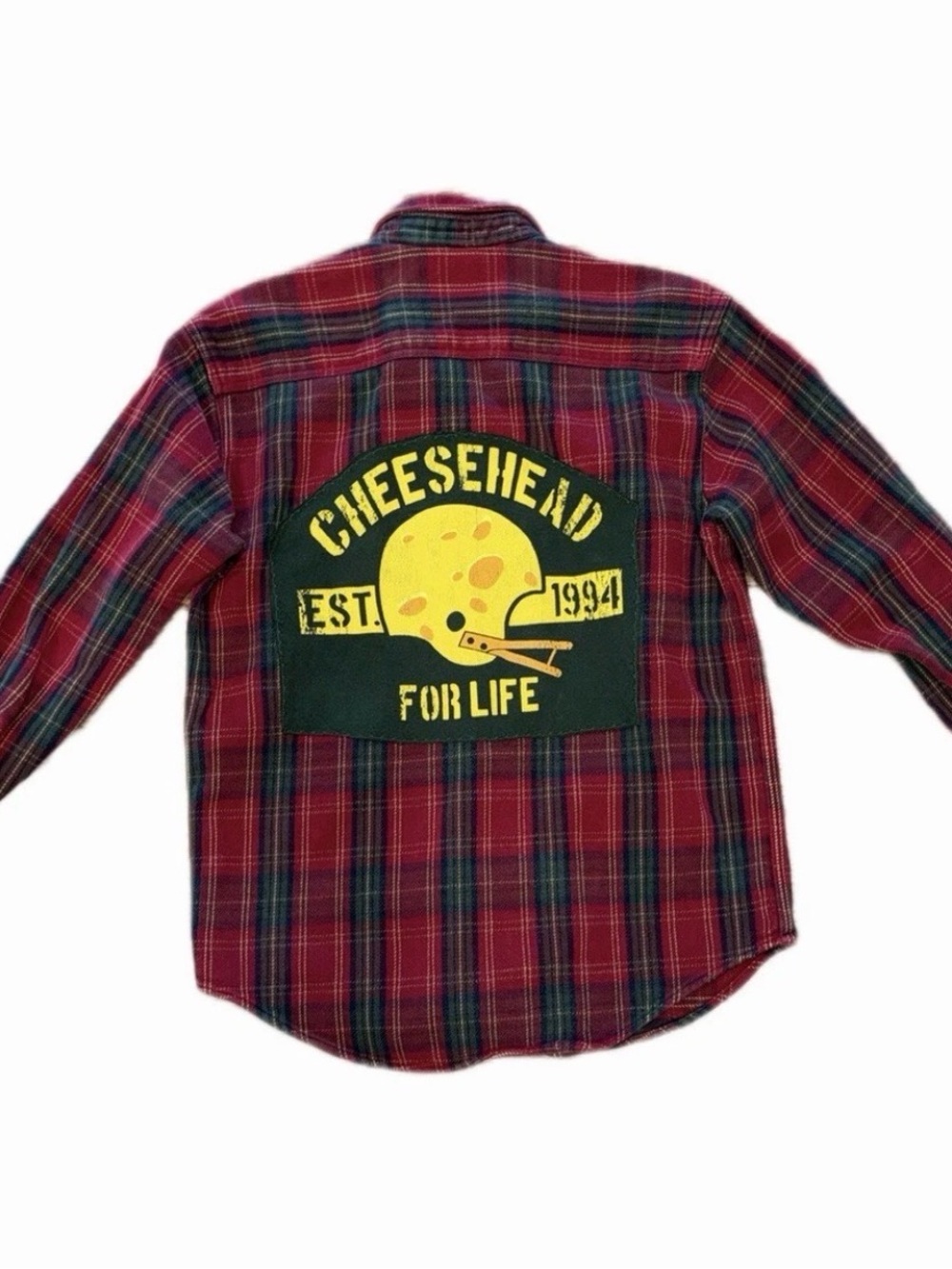 St. John's Bay Red Plaid Button-Down Shirt with Yellow Graphic Patch